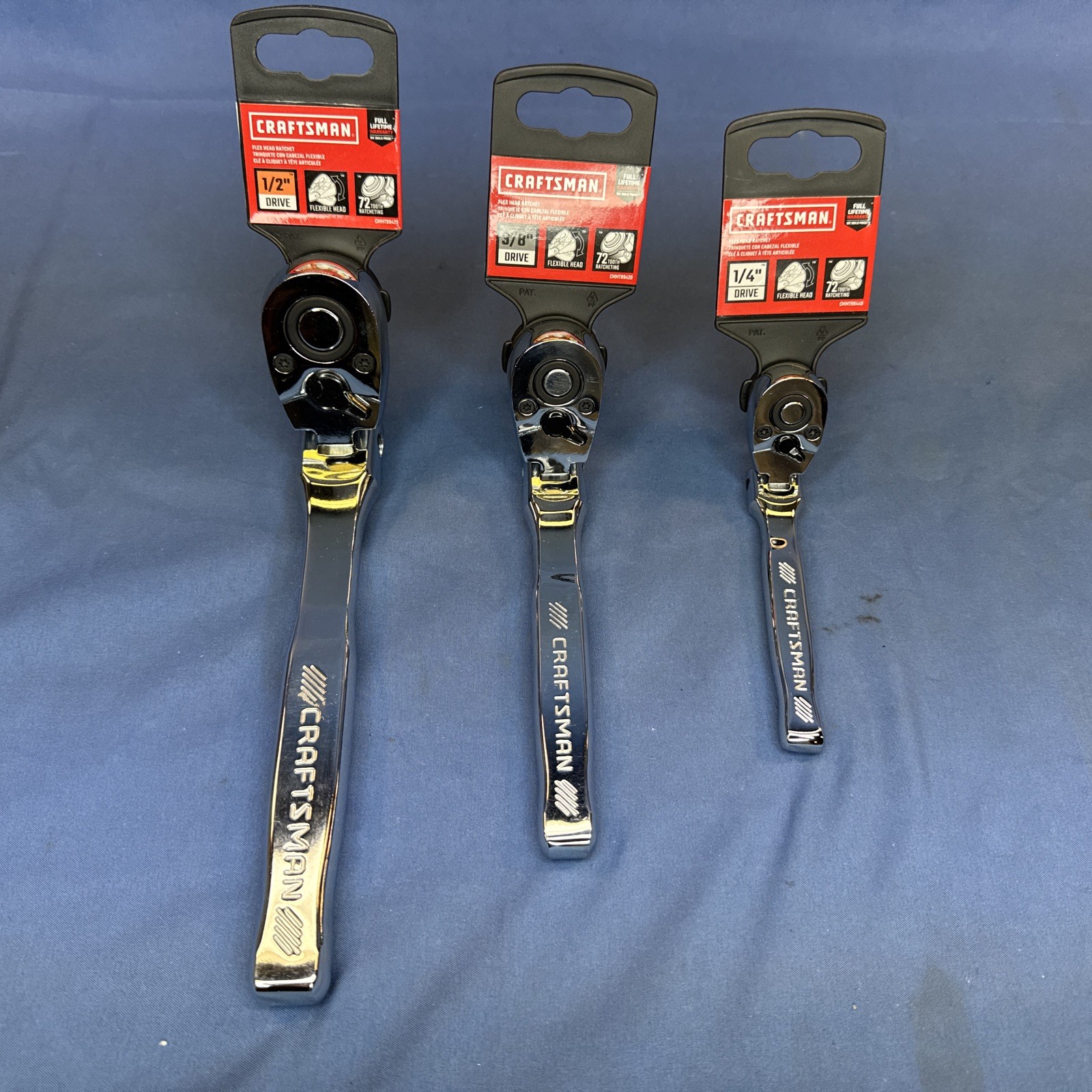 New Craftsman 3 Piece Set 72 Tooth Flex Head Ratchet ~1/2 «~3/8″ ~1/4» Drive