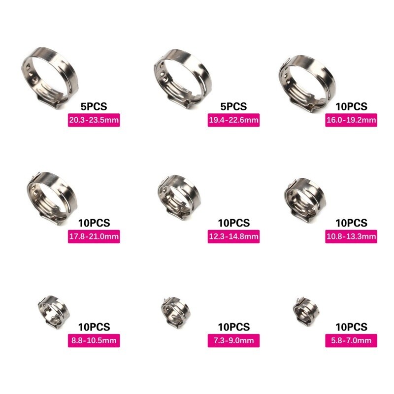 80X Assorted Hose Clamp Stainless Steel Ear Cinch Rings Crimp Pinch Set Pliers