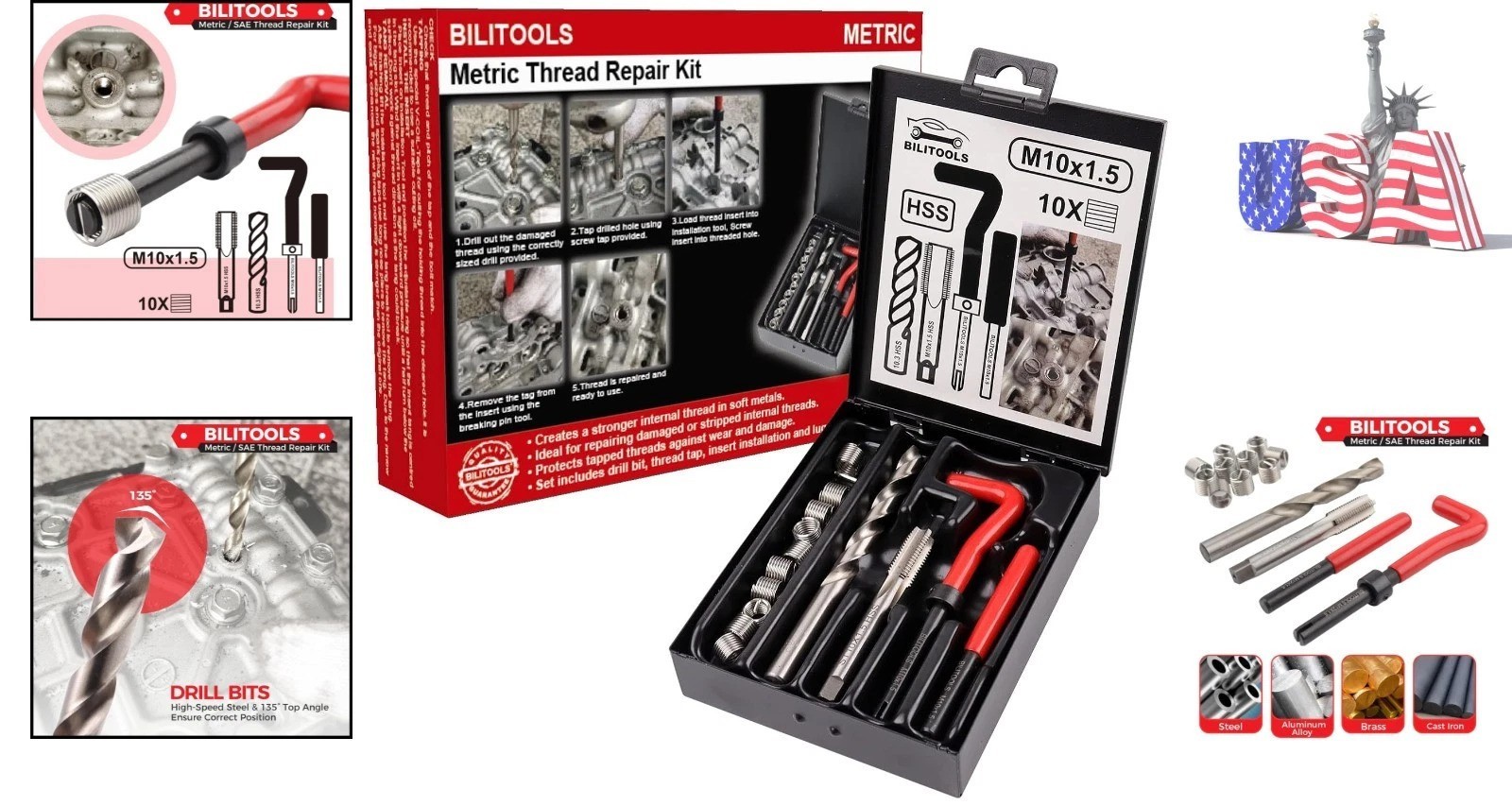 Efficient M10x1.5 Thread Repair Set – HSS Drill, Inserts & Tools Organized Case