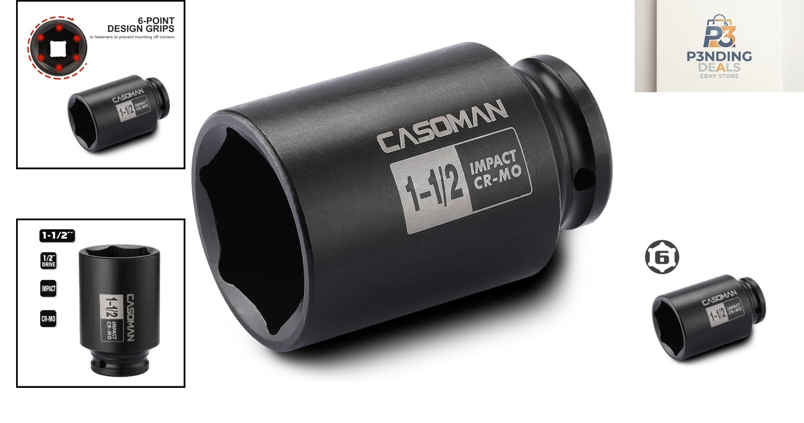 Versatile 1/2-Inch Drive 6-Point Deep Impact Socket for Automotive Applications
