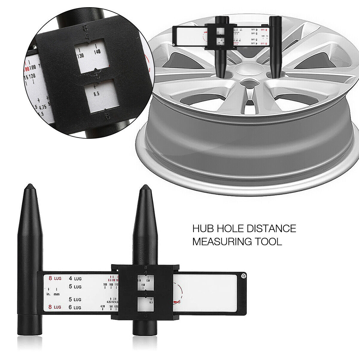Wheel Bolt Stud Pattern Gauge Measurement 4 5 6 8 Lug Rims Holes Size Hand Tool❤