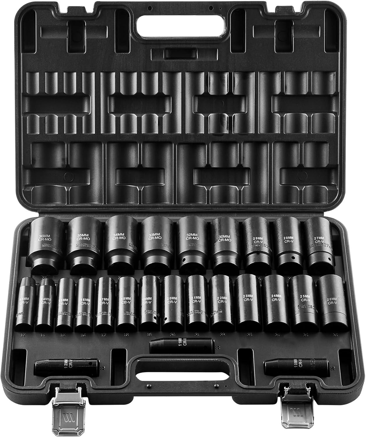 Impact Socket Set, 26pcs x 1/2inch Metric 10mm-36mm Impact Sockets, 6-Point D…