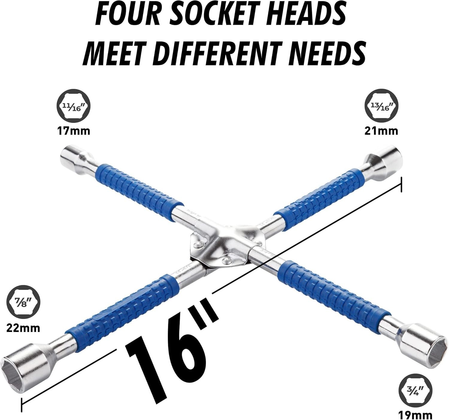 16 Inch Heavy Duty 4-Way Lug Wrench with Non-Slip Grip – Ideal for SUVs & Vans