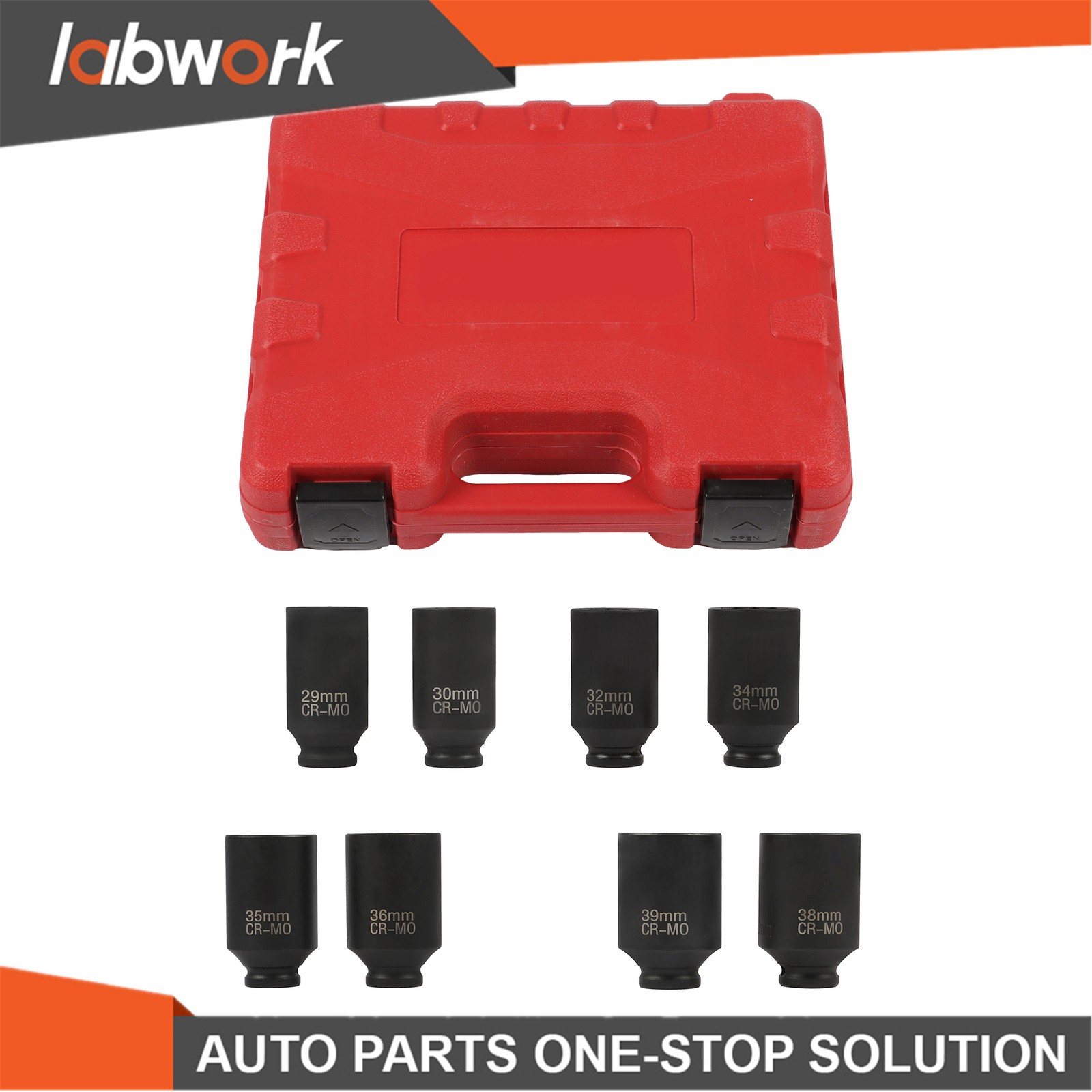 Labwork 8PCS 1/2″ Drive Deep Spindle Axle Nut Impact Socket Set 29-39mm 12 Point