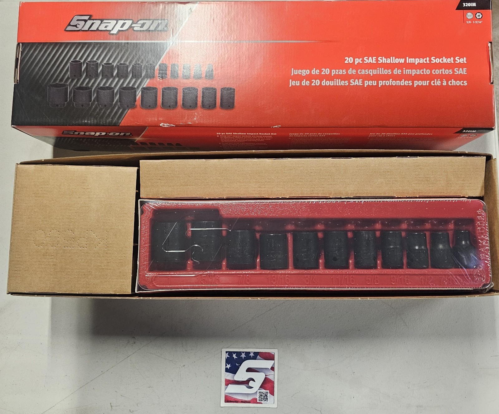 NEW Snap-on™ 320IM 20-pc 1/2″ Drive 6-pt SAE Flank Drive Shallow Impact Set