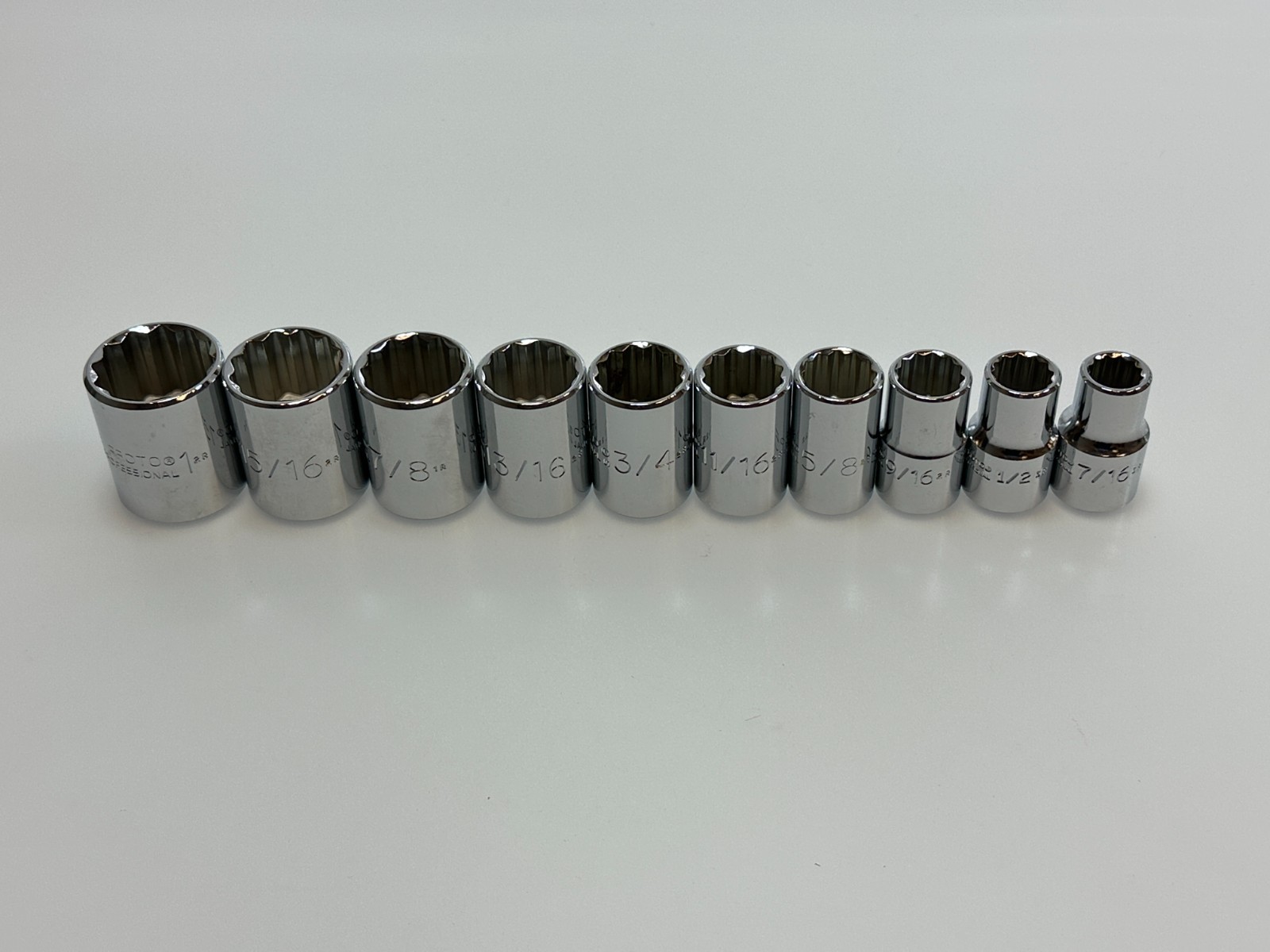 🇺🇸 NEW Proto Tools USA 10pc 1/2” Drive SAE 7/16- 1” Chrome Socket Set 12 Point
