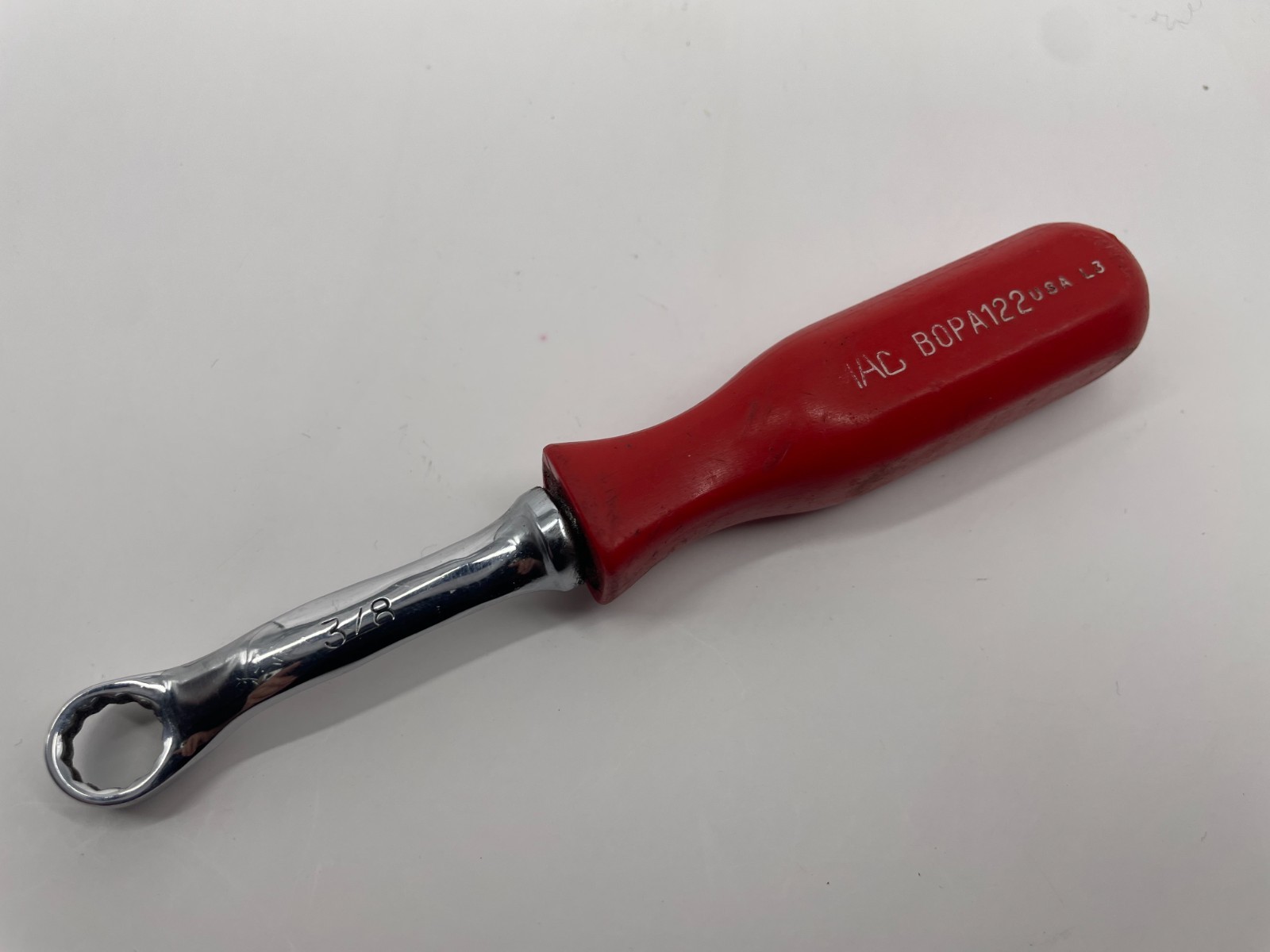 MAC Tools USA BOPA122 SAE 3/8” Single Box End Wrench, RED Hard Handle, 12 Point