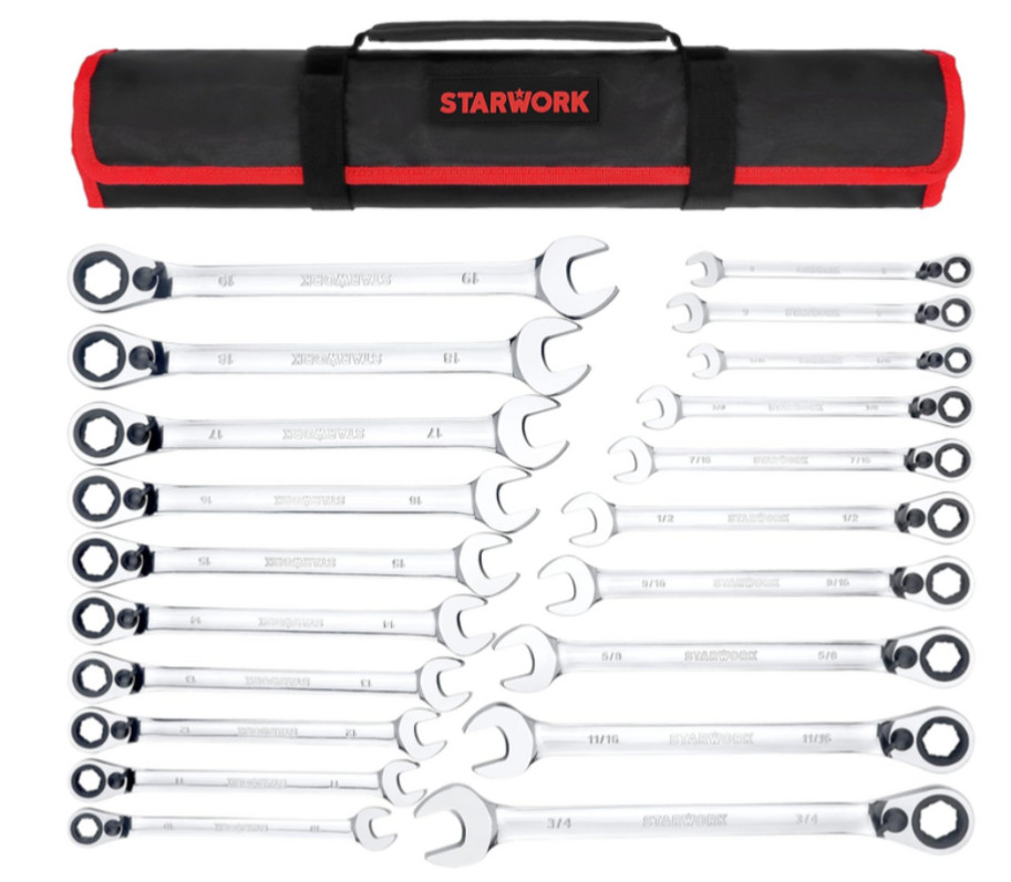 STARWORK 20PC Reversible Non-Slip Ratcheting Spanner Set, SAE/ Metric, rrp £179