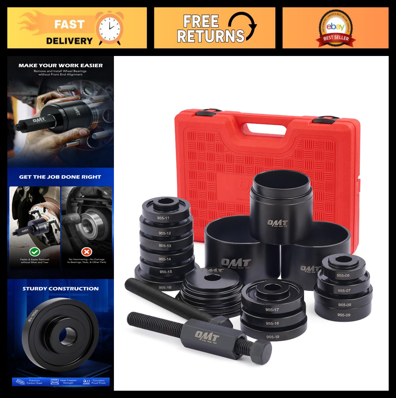 Universal Wheel Bearing Press Kit – 24pc Puller Tool Set for FWD Bearing Removal