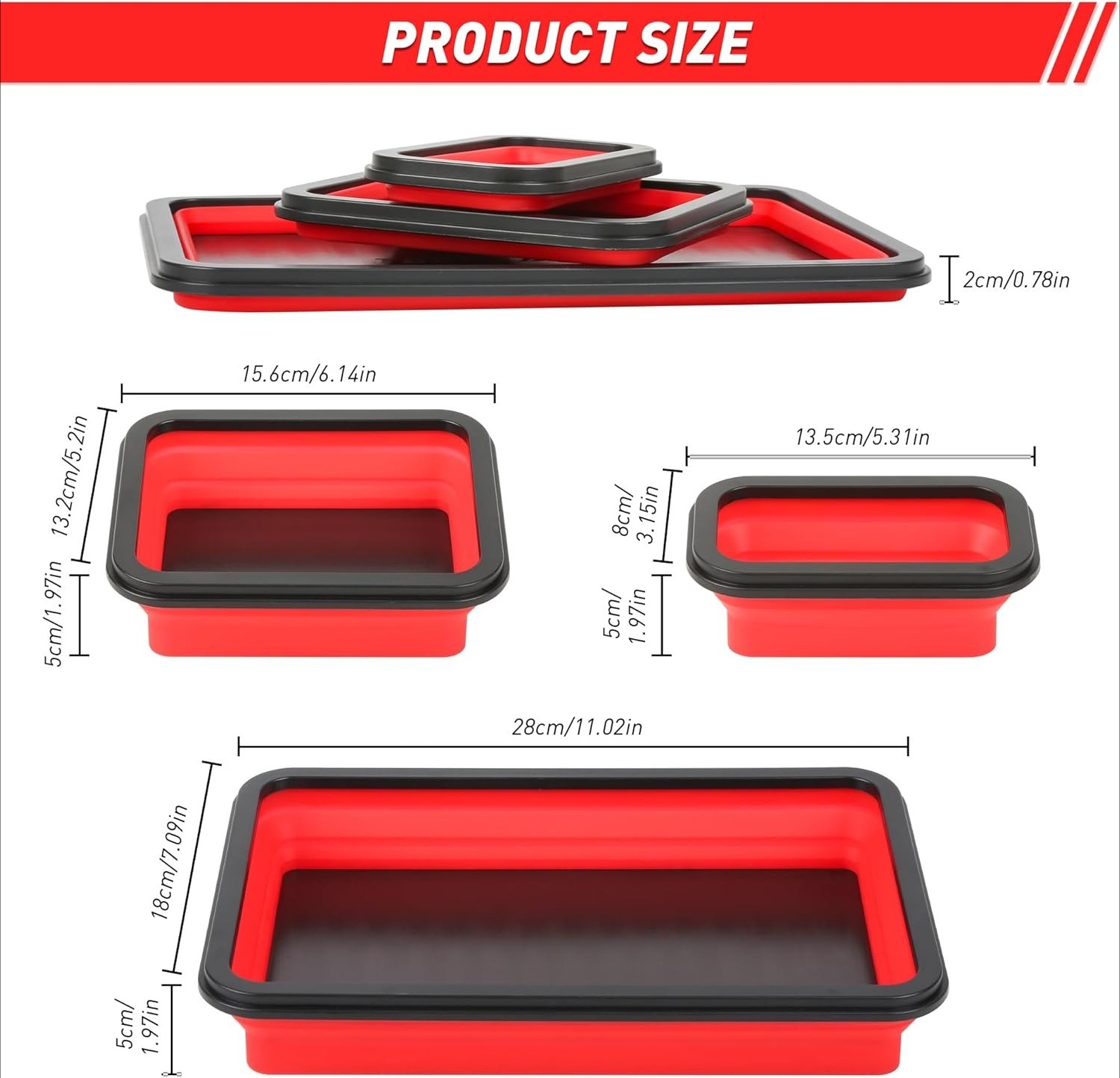 3Pcs Collapsible Magnetic Parts Tray Set with 15Lb Magnetic Pickup Pen
