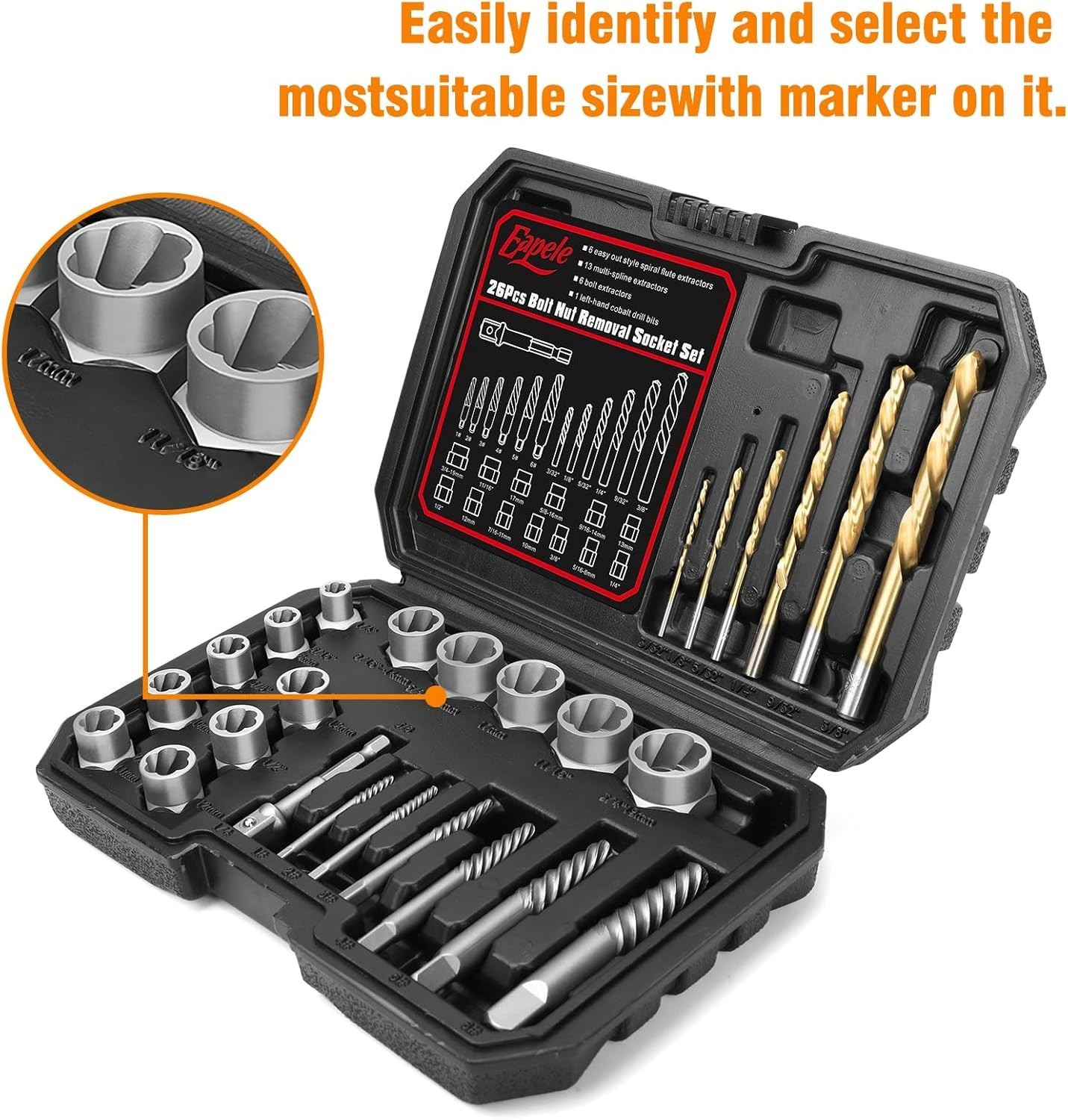 Stripped Nut Remover Set, 3/8″ Drive, 41Cr Chrome Steel