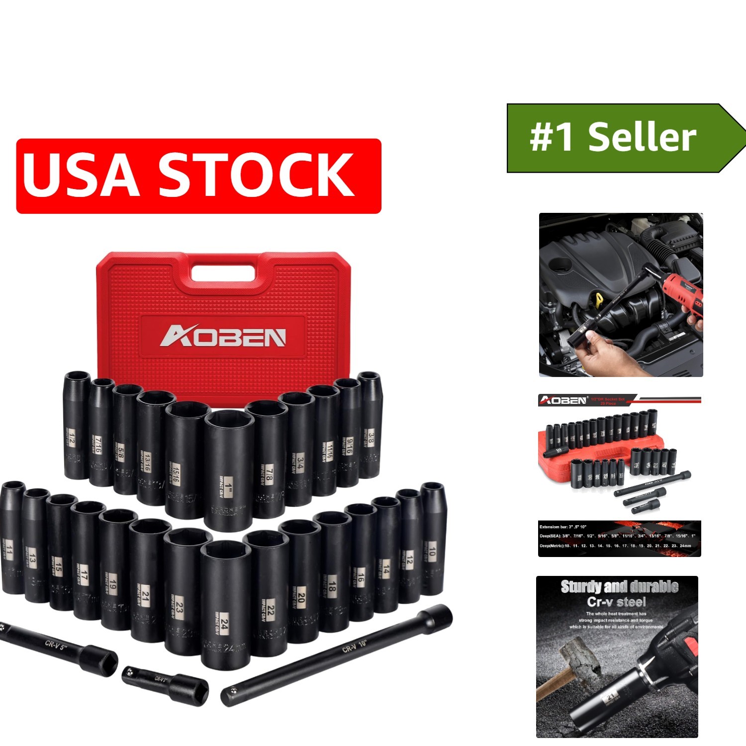 Corrosion-Resistant 1/2-Inch Drive Socket Set – 29 Pieces in SAE/Metric Sizes
