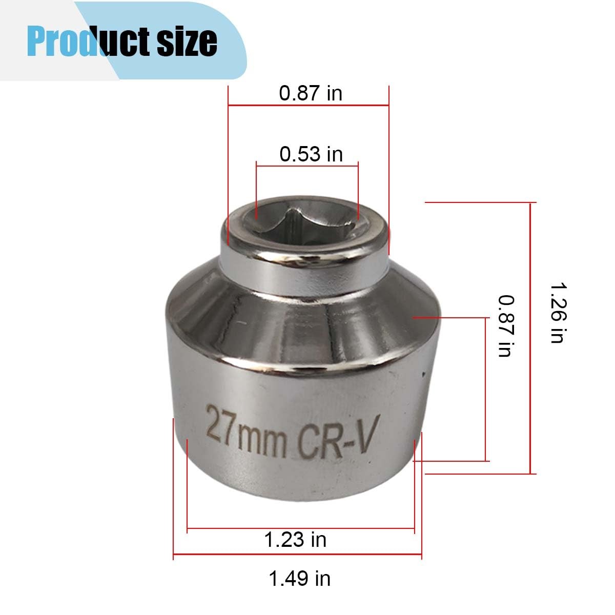BDZMC 27mm Oil Filter Wrench, 3/8″ Drive Socket 6 Point 27 mm, Silver