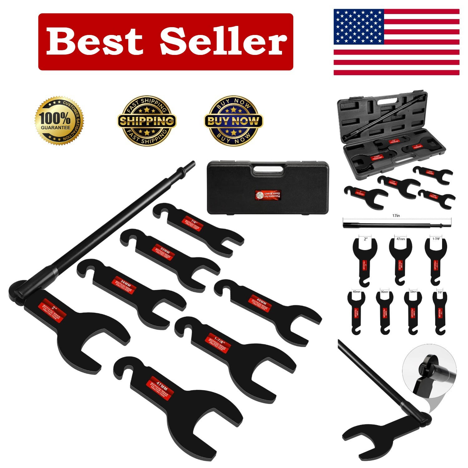 Pneumatic Fan Clutch Wrench Kit 8PCS Removal Tool Set Black HW9212 BETOOLL 43300