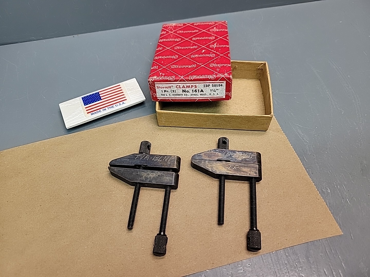 L. S. Starrett Machinist Parallel Clamp Set No. 161-A 2 Clamps NOS Owner Marks
