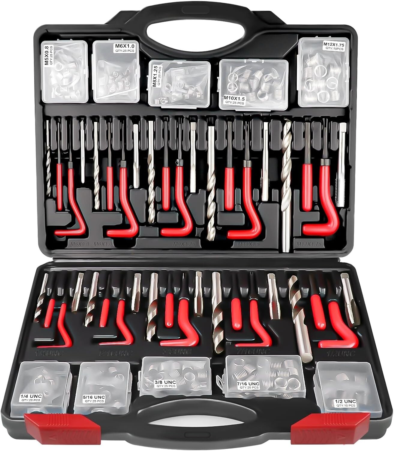 261PC Thread Repair Kit, SAE & Metric Helicoil Set (1/4″ to 1/2″, M5 to M12)