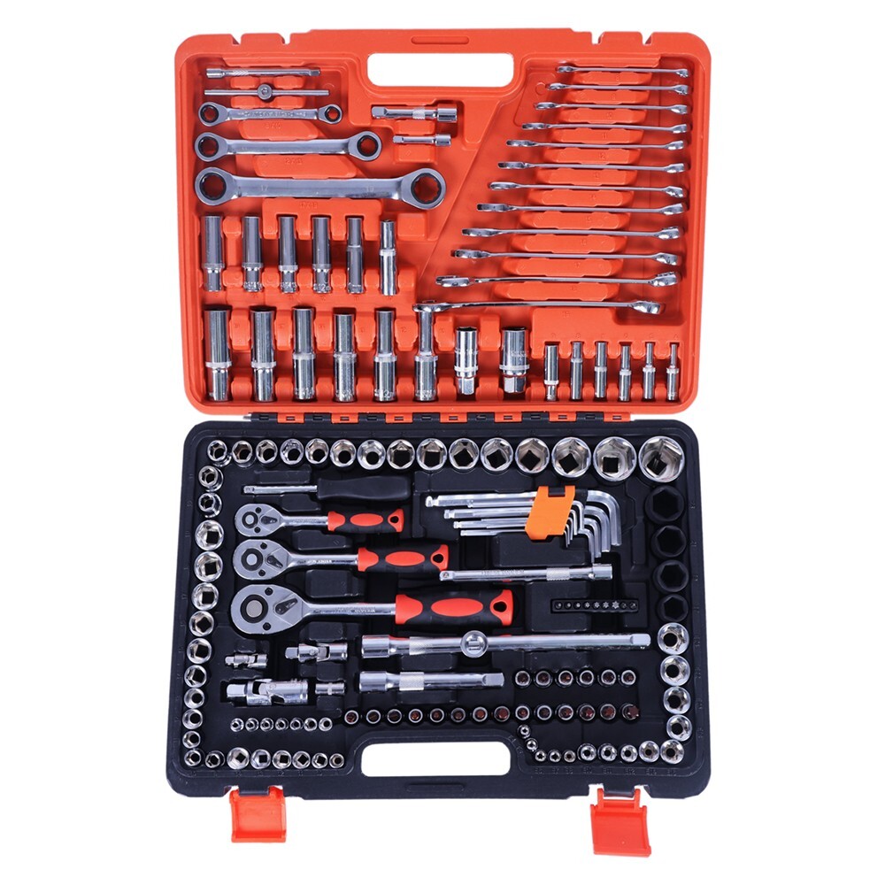 150pcs Mechanic Tool Kit and Socket Set With Case 1/2 & 1/4 & 3/8″ Drive Ratchet