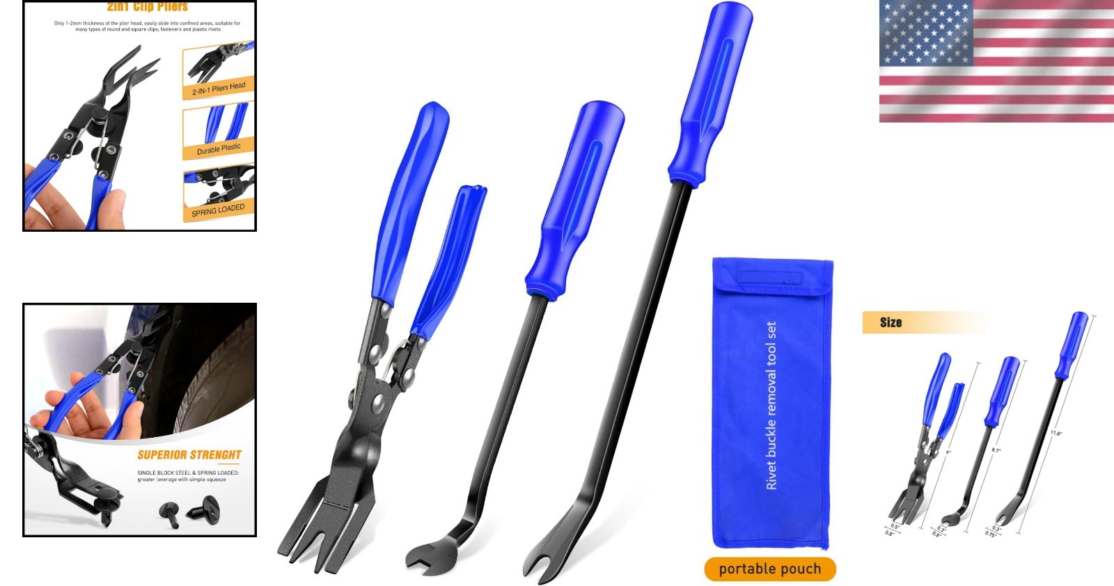 Versatile No Scratch Auto Trim Removal Tools – 3Pc Set with Storage Bag