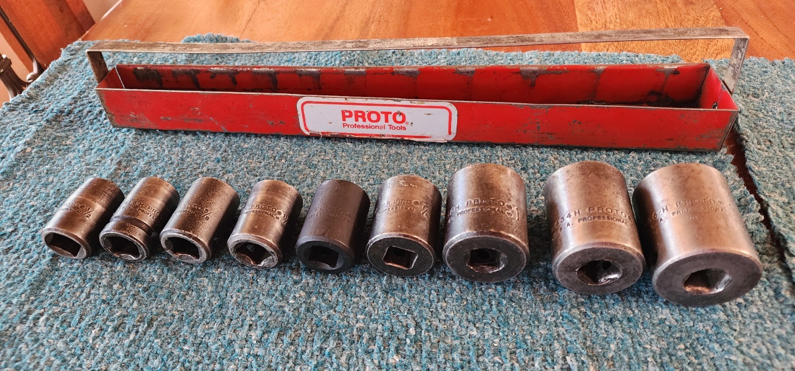 Proto Tools USA 9-Pc 1/2” Drive Impact Socket Set, SAE, 6-Pt w/Tray 1/2″- 1-1/8″