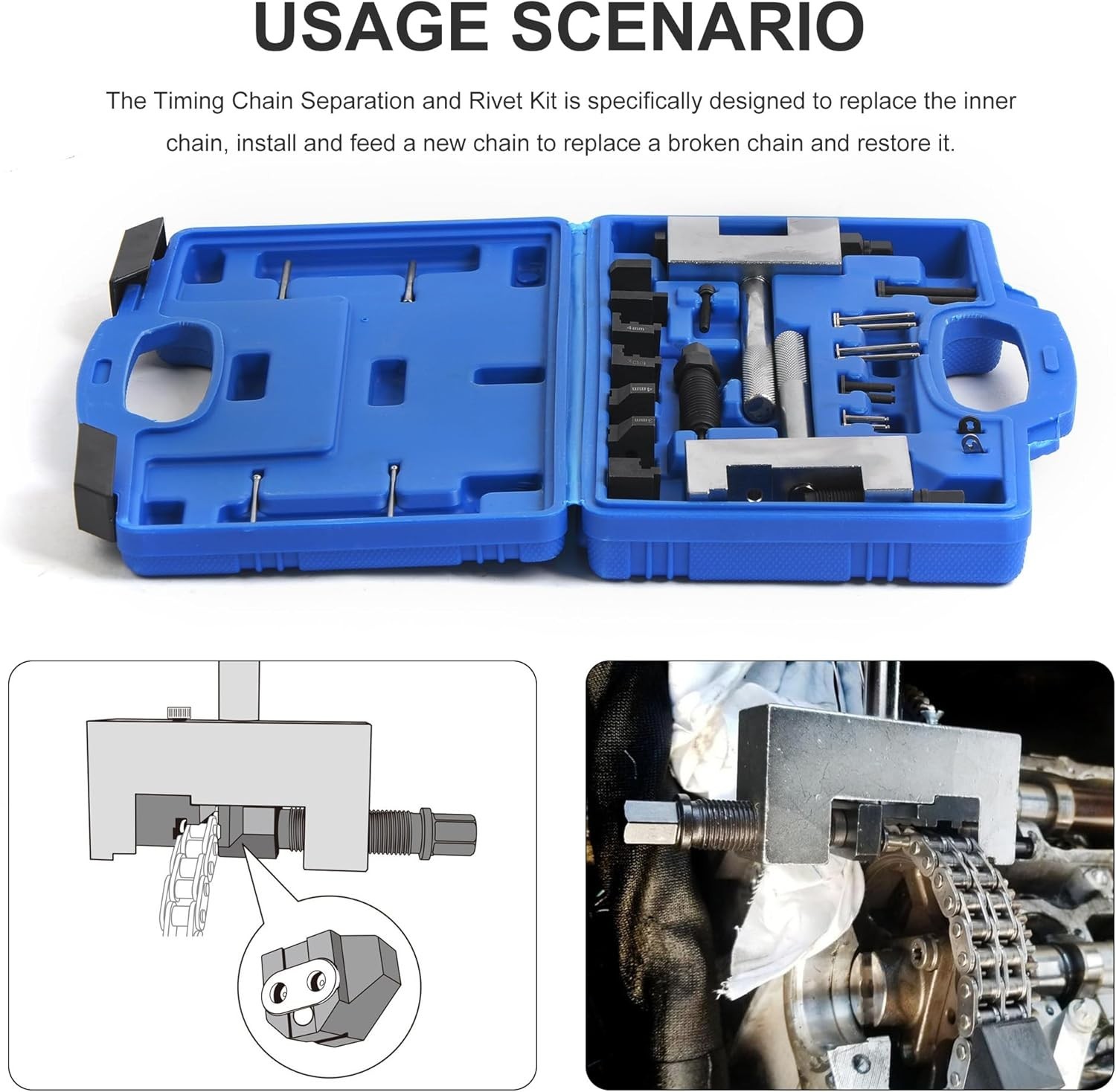 Engine Timing Chain Removal Installer Tool Kit, Camshaft Riveting Tool,