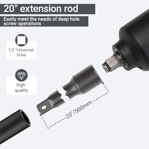 1/2″ Drive Impact Extension Bar, 20″ Long Socket Wrench Extender, Cr-V Steel Too