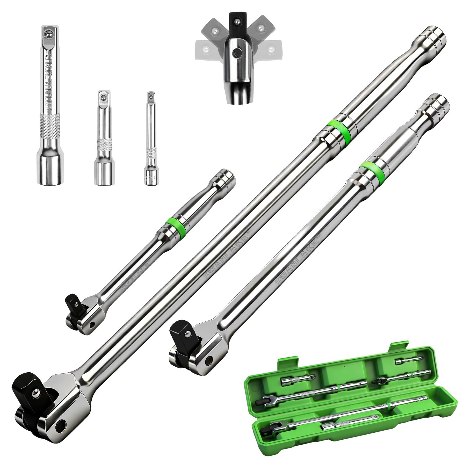 Premium 6-Piece Breaker Bar Set – Heavy Duty 1/4″, 3/8″, 1/2″ Drive, Rotatable H