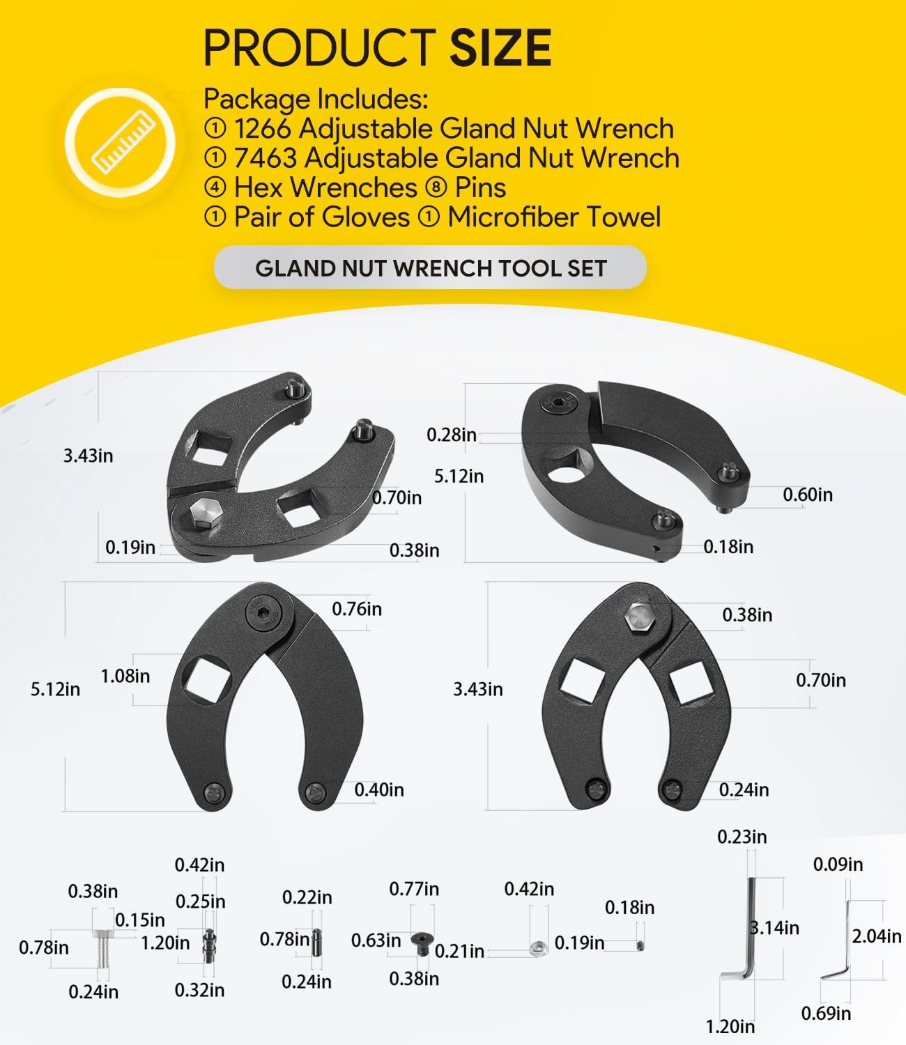 1266 7463 Adjustable Gland Nut Wrench Spanner Tool Set with Gloves & Towel