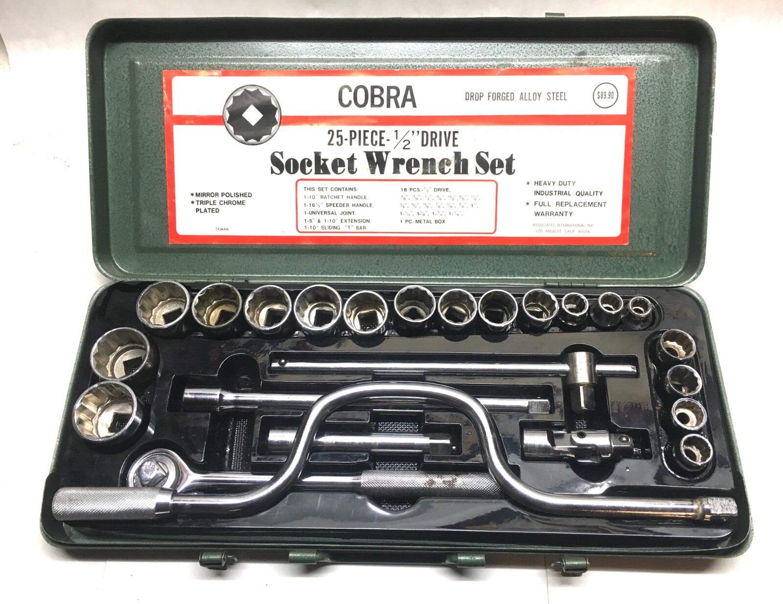 COBRA 25-PIECE-1/2″ DRIVE Chrome Socket Wrench Set W/ Metal Case