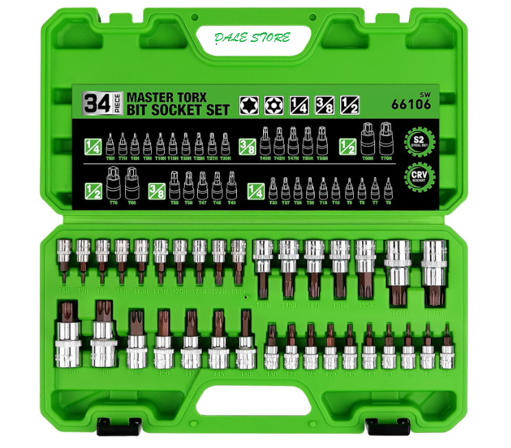 SWANLAKE 34PCS Master Torx Bit Socket Set, S2 Steel, Star & Tamper-Proof T6–T70