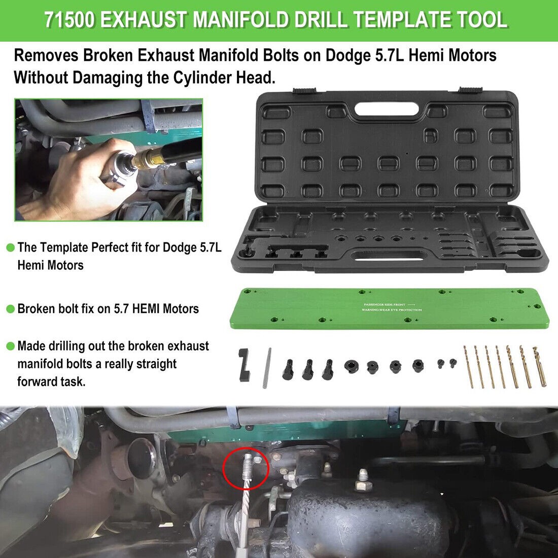 71500 Exhaust Manifold Bolt Stud Drill Template Removal Tool For Dodge 5.7L Hemi