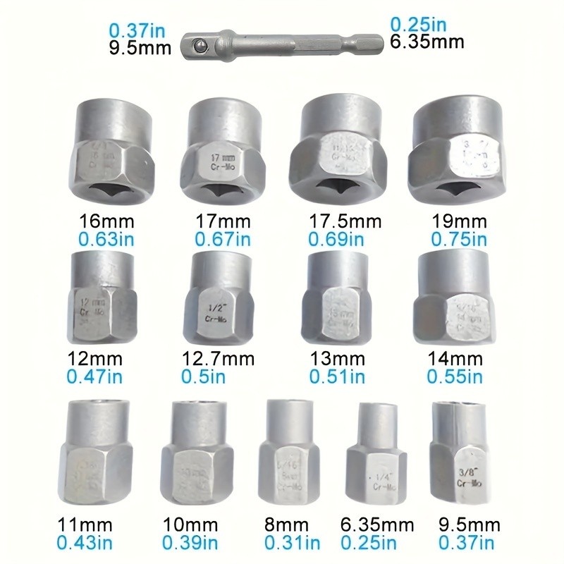 14pc Impact Bolt & Nut Remover Set 3/8″ Drive Bolt Extractor Tool Kit With Case