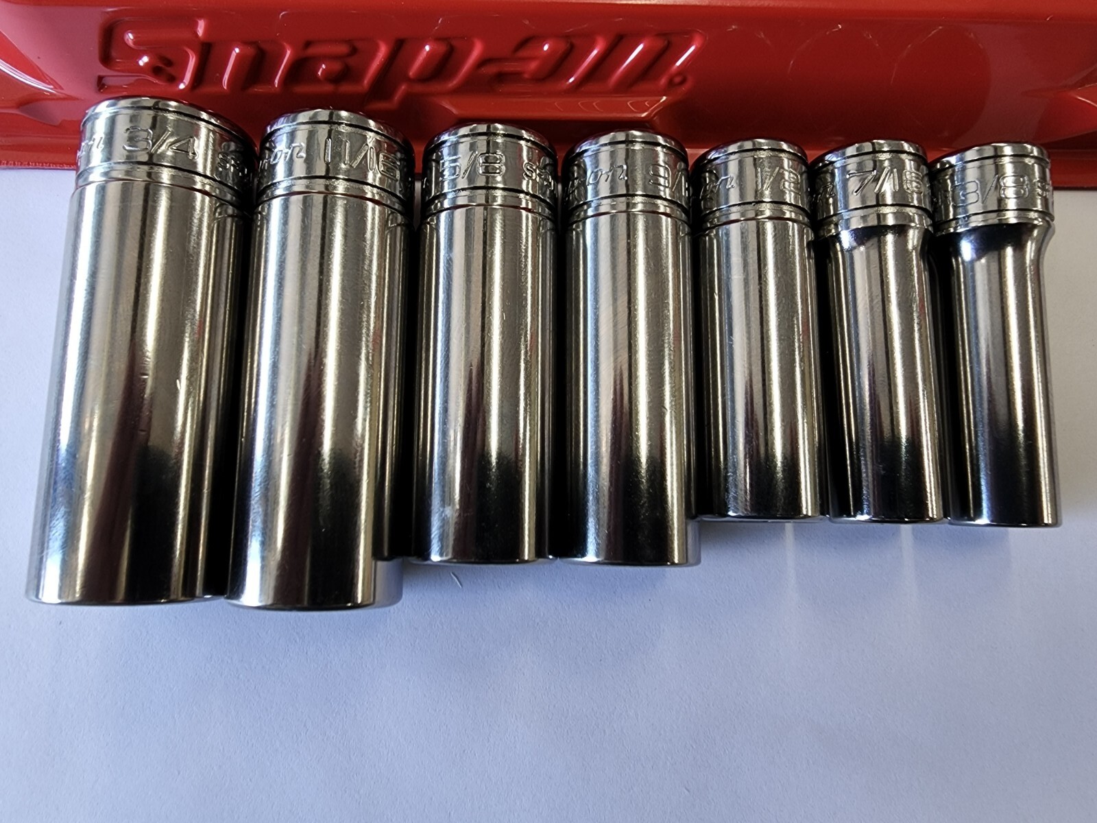 Snap-on Tools USA NEW 7pc 3/8″ Drive SAE 12 Point Deep Chrome Socket Set 207SFY