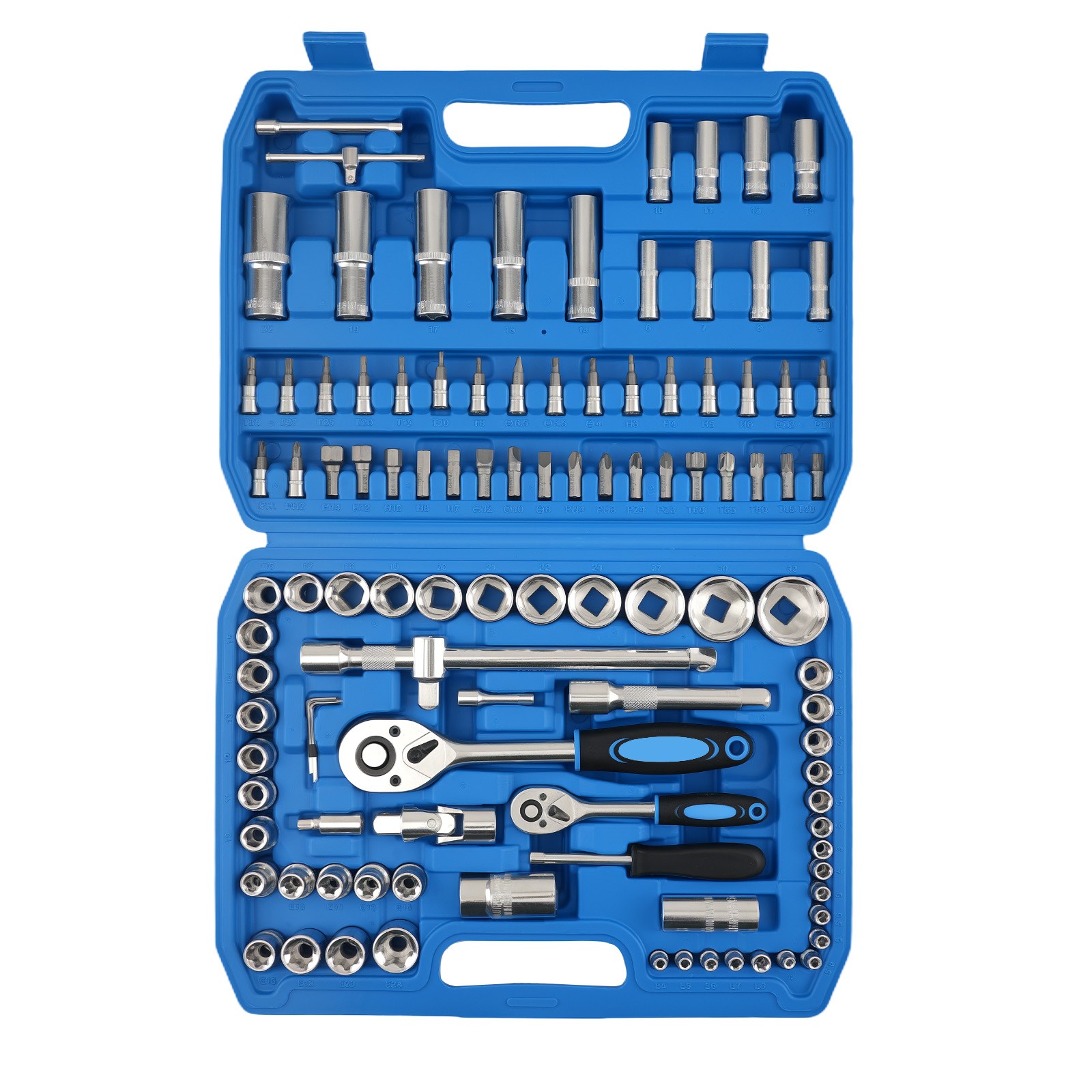 108PCS Mechanics Kit 1/2 1/4 Drive Ratchets Sockets CR-V 10-32mm Tool Set