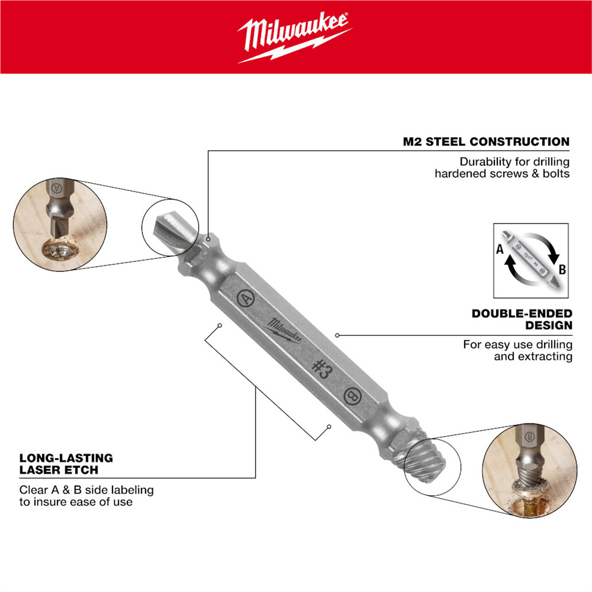 Milwaukee Tool M2 Steel Screw Extractor Set 4PC