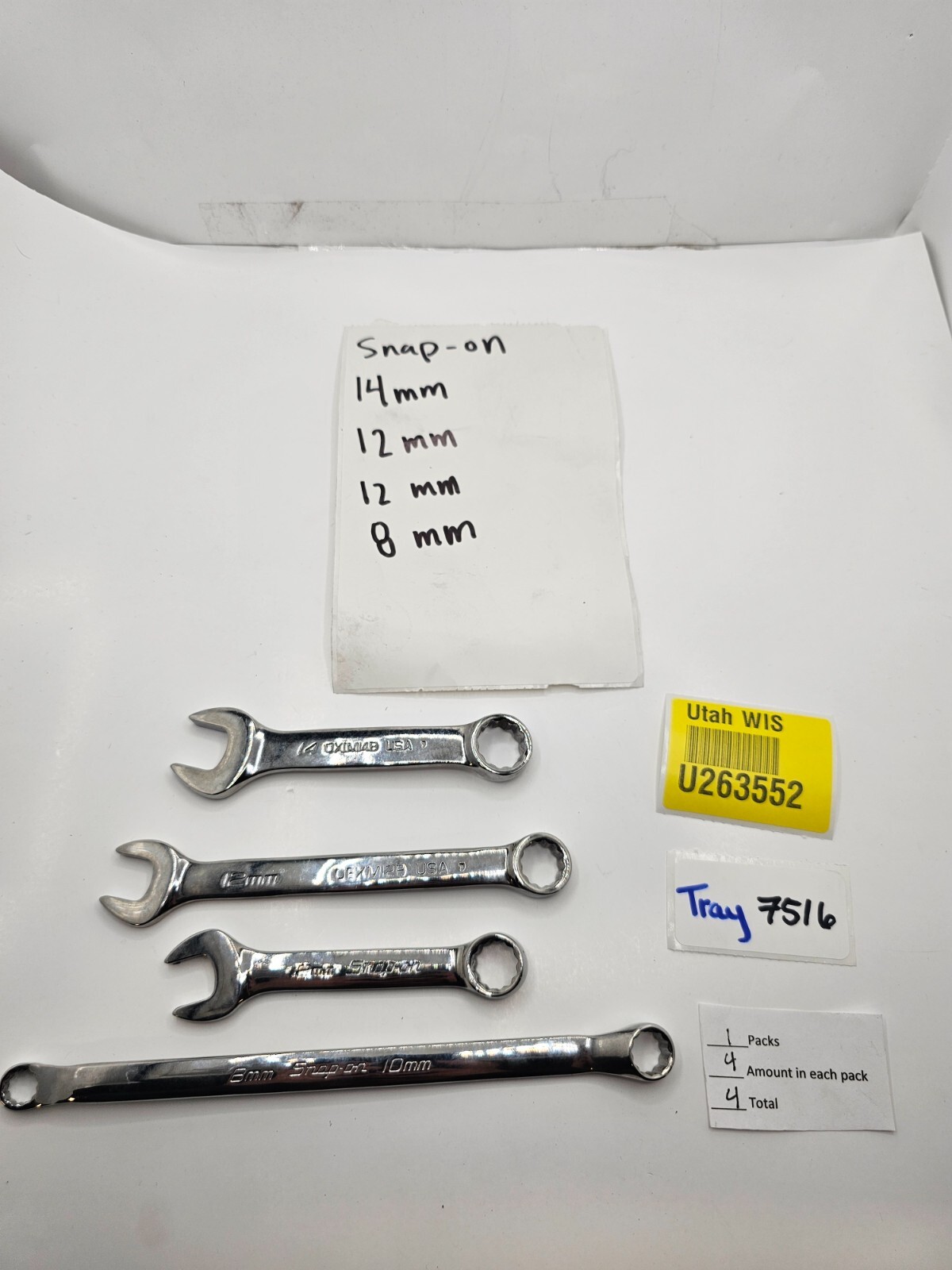 ( QTY 4 ) SNAP-ON TOOLS COMBINATION WRENCH / BOX WRENCH 14MM,12MM,12MM,8MM