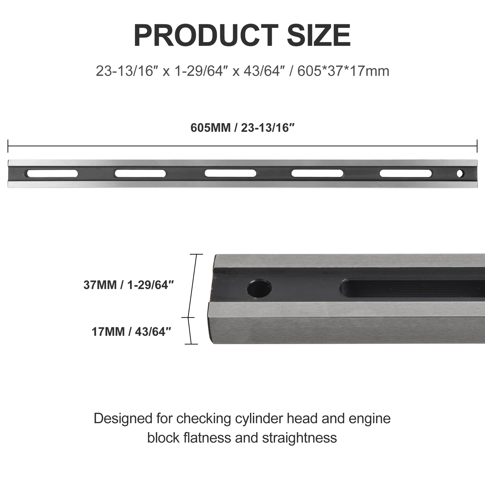 24″ Machinist Precision Cylinder Head Straight Edge Tool, Checking Engine Blocks