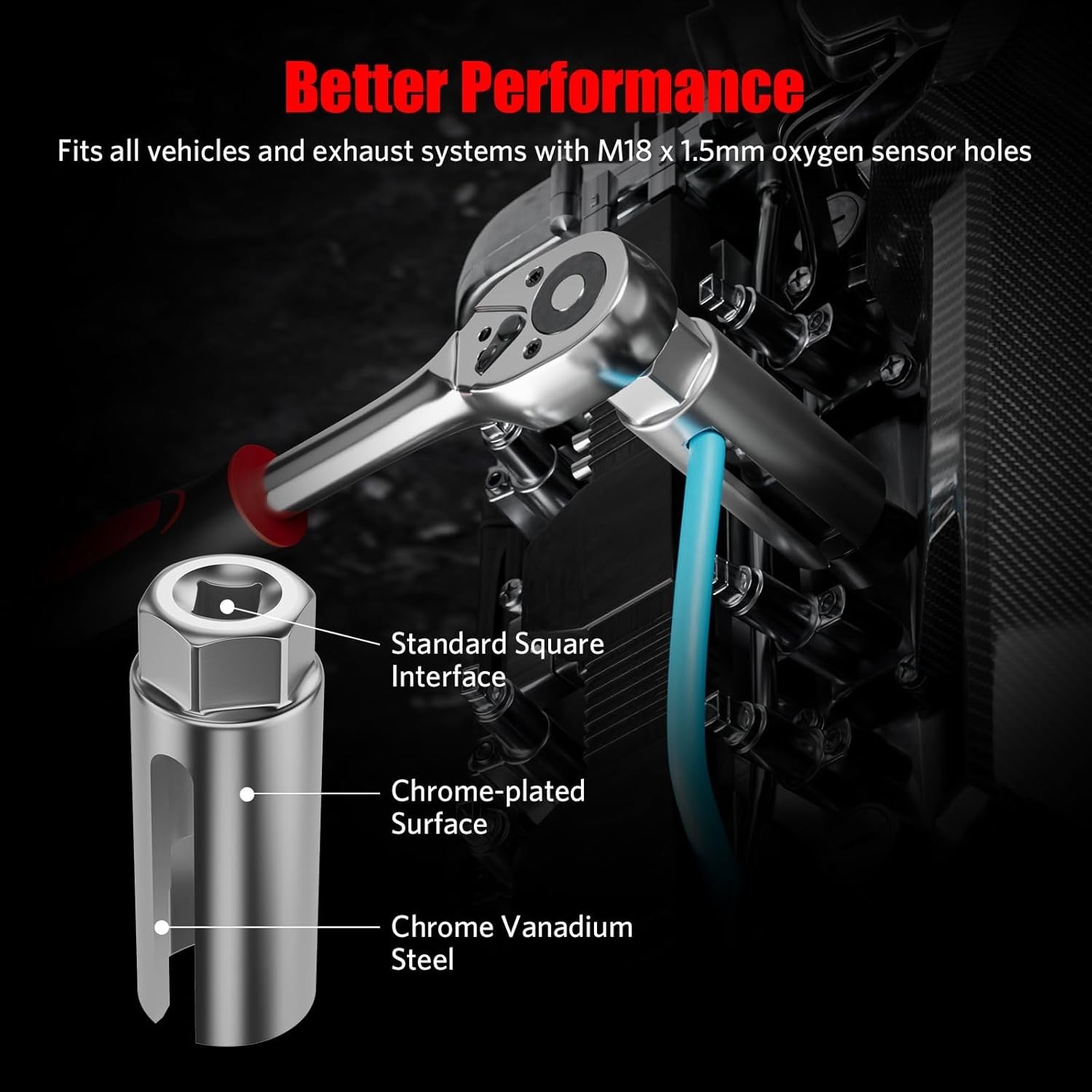 5pcs O2 Oxygen Sensor Socket Wrench Removal Tool 3/8″ 1/2″ Drive x 7/8″ 22mm Set