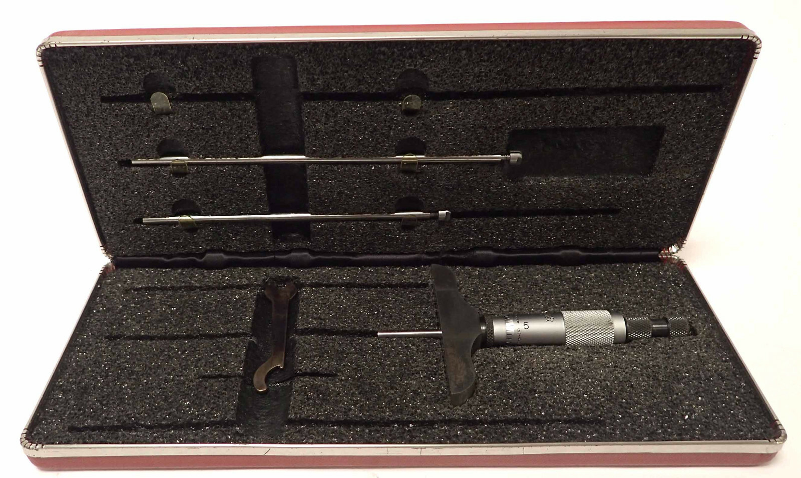 STARRETT 445 SERIES 3RL DEPTH MICROMETER SET, RANGE 0-3MM, W/ STORAGE CASE!