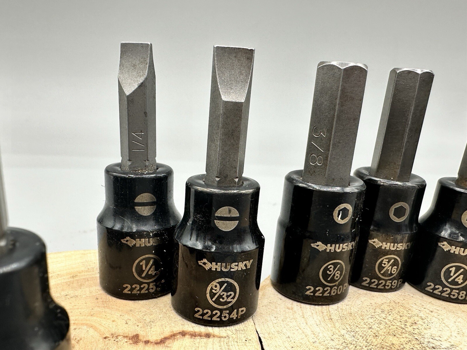 Lot Of 9 Husky Hex, Phillips And Flat Head 3/8 Drive Bits Gloss Black
