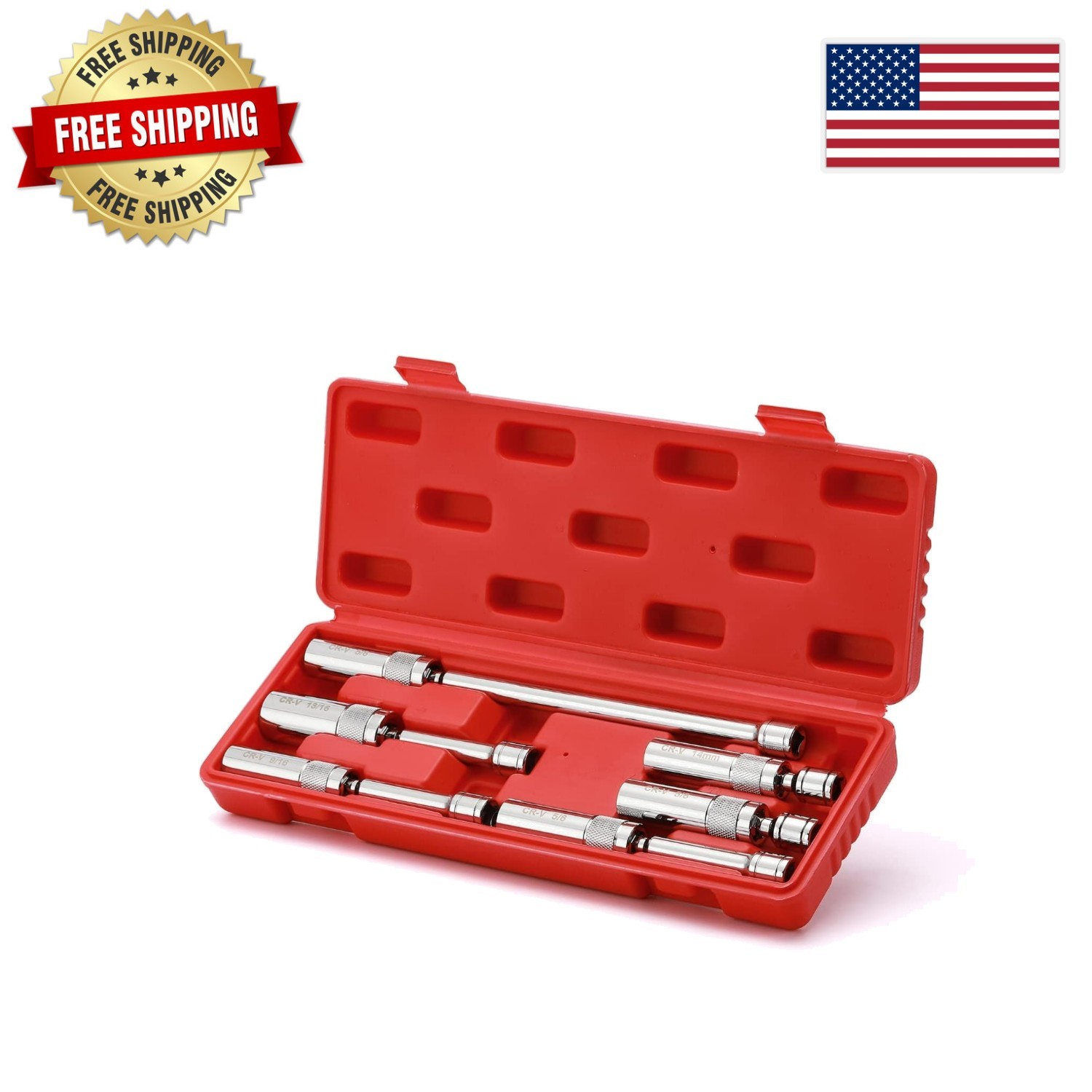 6-Piece 3/8″ Drive Magnetic Swivel Spark Plug Socket Set in Chrome-Vanadium S…