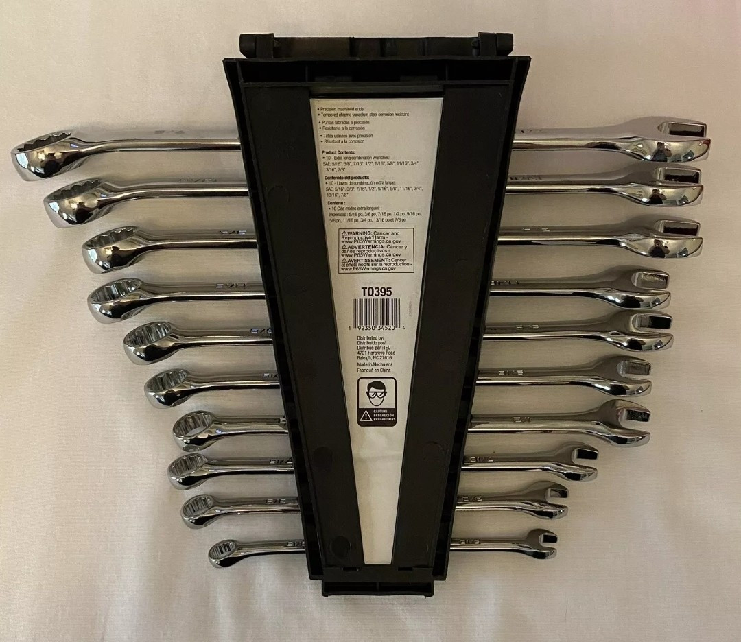 TEQ Correct 10 Piece Extra Long Combination SAE Wrench Set 5/16” – 7/8” – TQ395