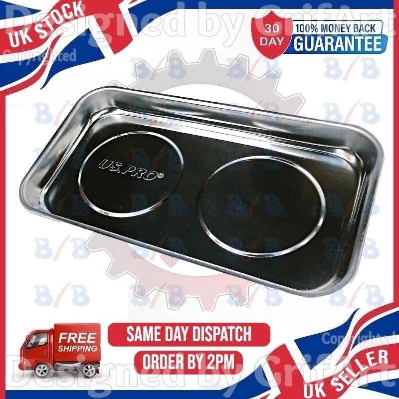 US PRO LARGE DOUBLE RECTANGULAR MAGNETIC METAL PARTS TRAY STORAGE GARAGE HOLDER