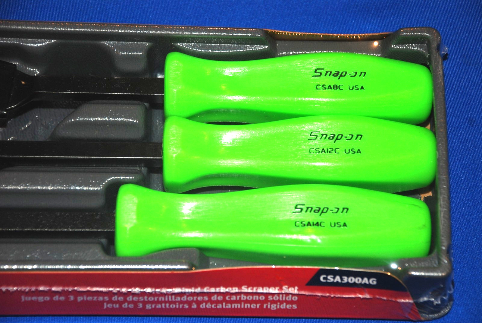 Snap-on NEW Ships FREE 3 Pc Green Hard Grip Rigid Carbon Scraper Set CSA300AG