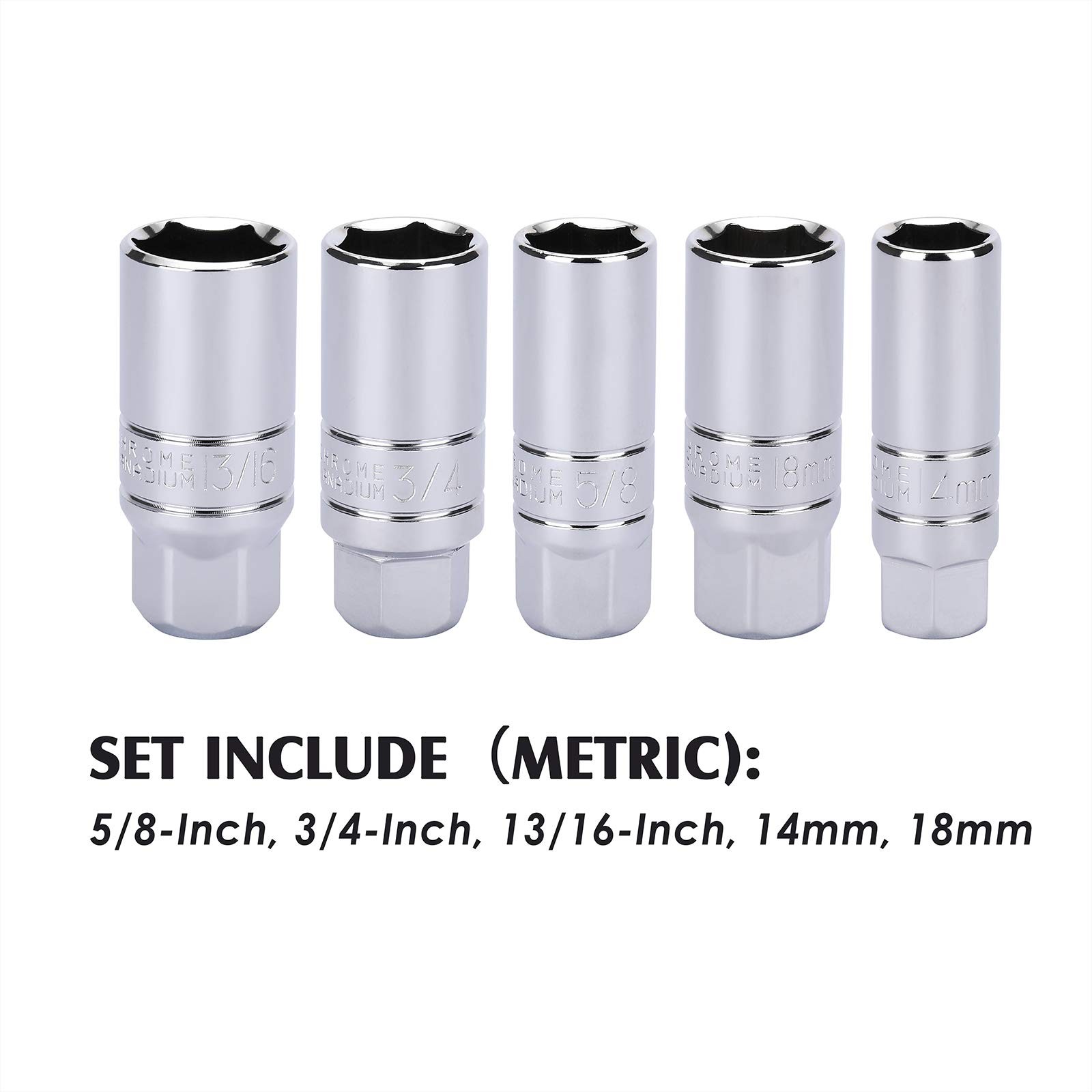 MIXPOWER 3/8-Inch Drive Spark Plug Socket Set, SAE & Metric, Non magnetic