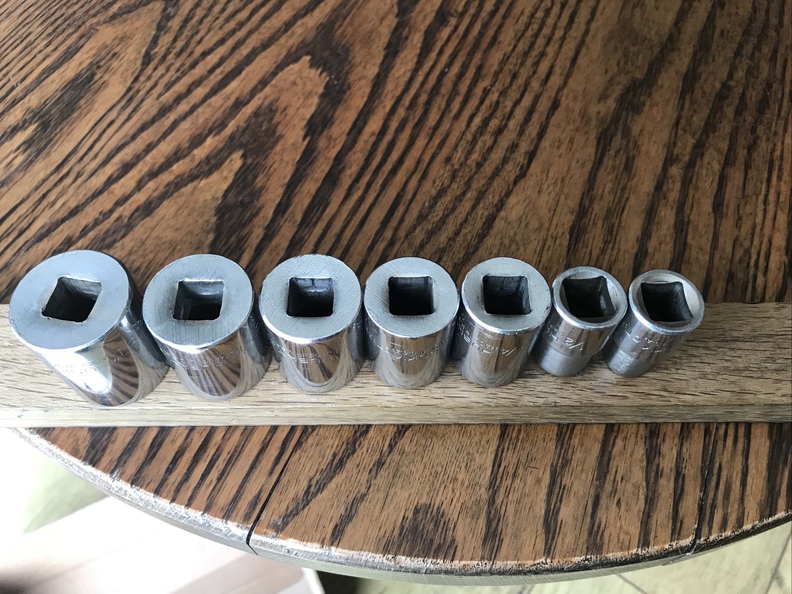 7 Vintage USA Husky Sockets With 1/2” Drive 1” To 7/16” AF CT Series.