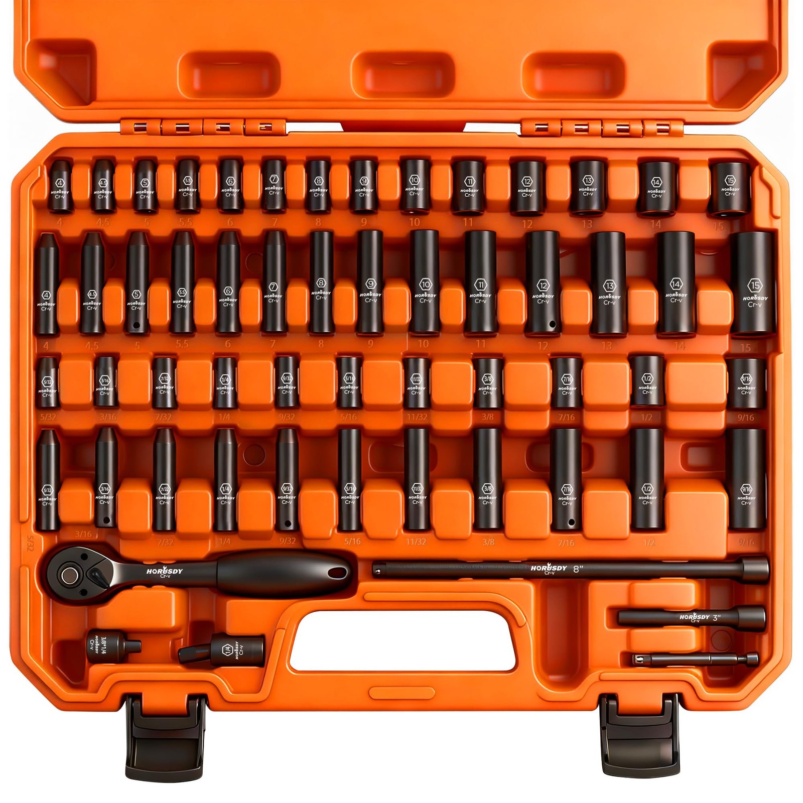 HORUSDY 56-Piece 1/4″ Drive Impact Socket Set, Standard SAE (5/32 to 9/16 inch