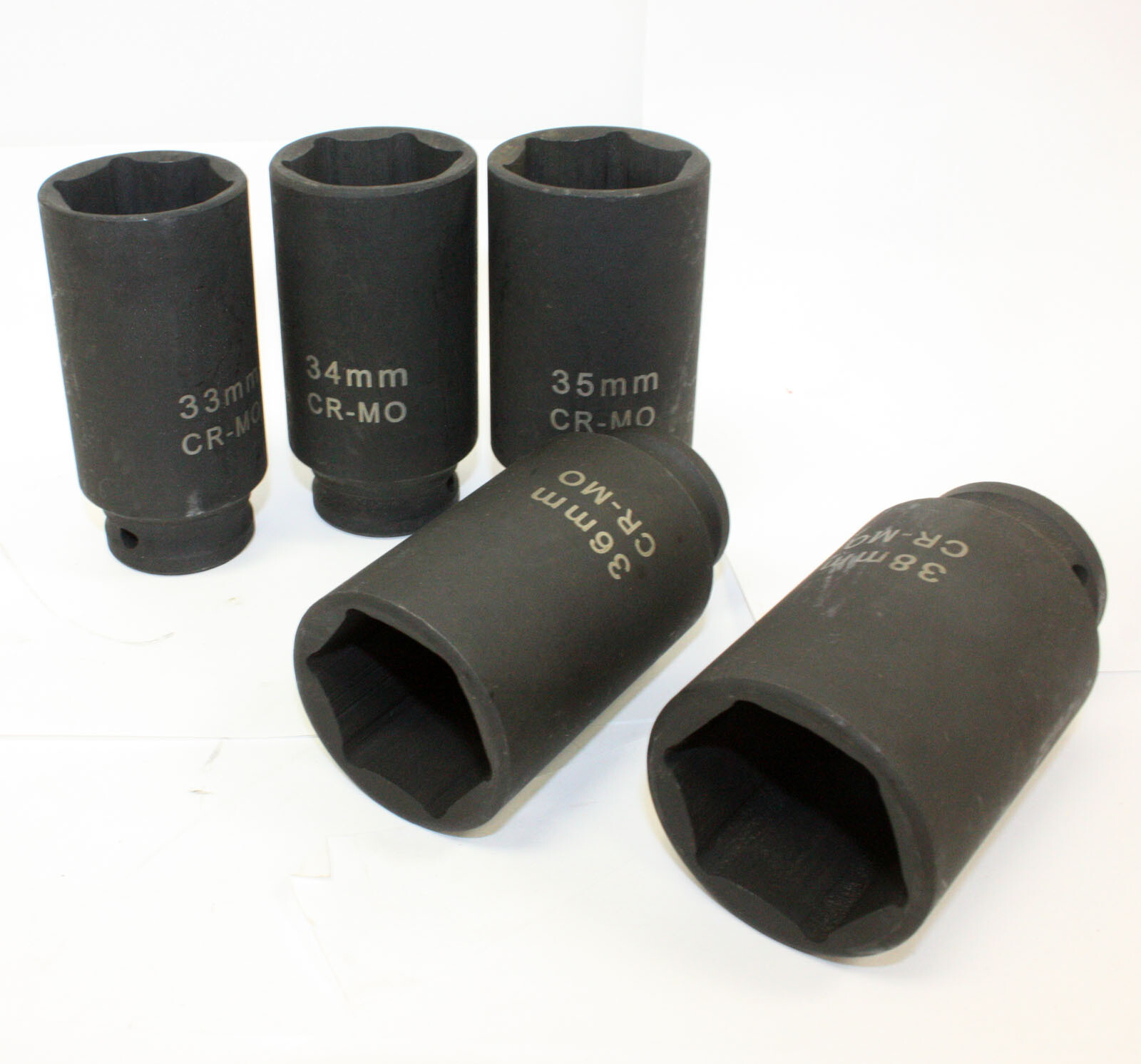 5PC 1/2″ DR. METRIC 6 Pt. WHEEL SPINDLE AXLE NUT DEEP IMPACT SOCKET SET 33 ~38mm