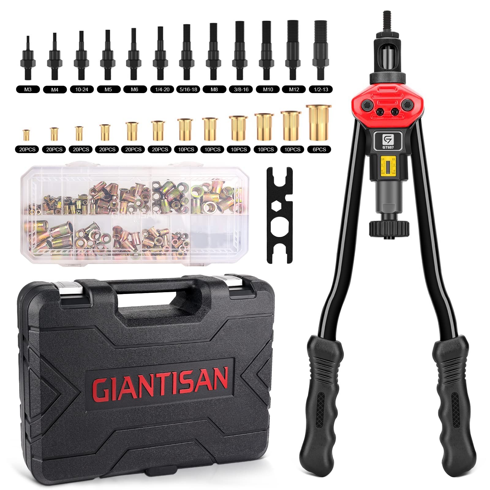 GIANTISAN Rivet Nut Tool Kit,16-Inch Rivnut 16-Inch/ 12 Mandrels