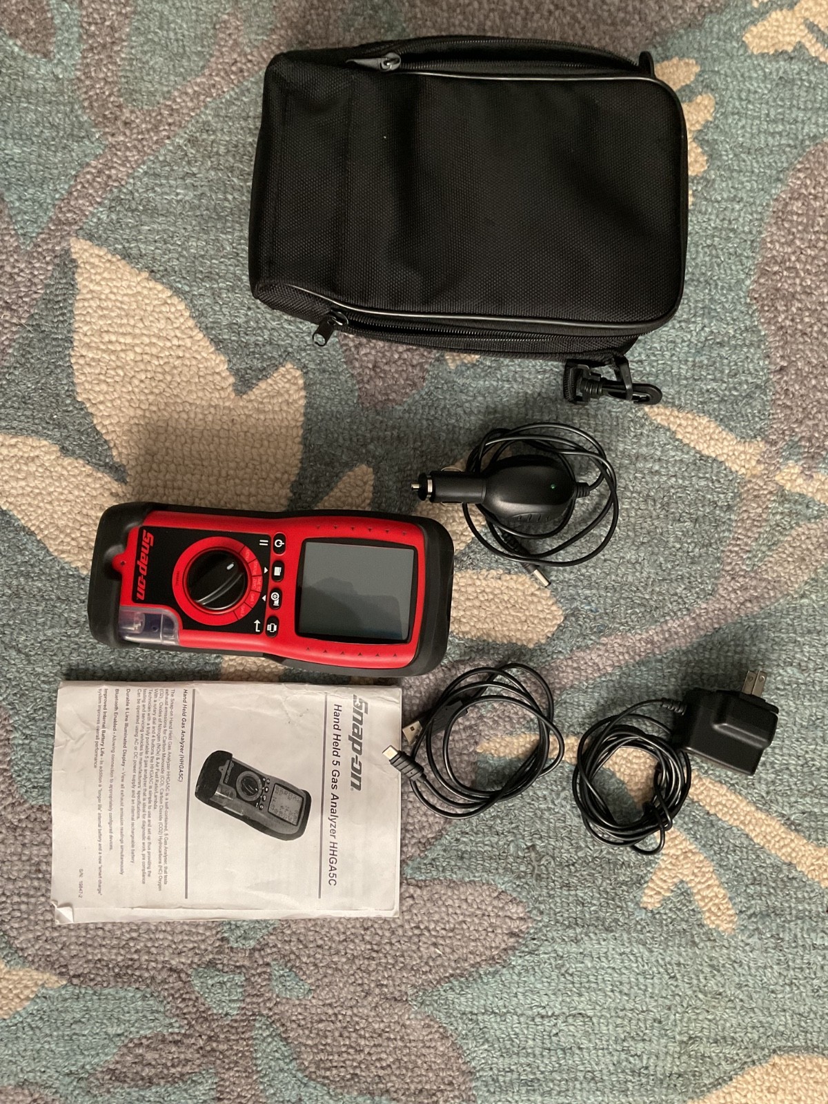 Brand: Snap-on Model: HHGASC Type: 5-Gas Exhaust Analyzer Color: Red/Black Condi
