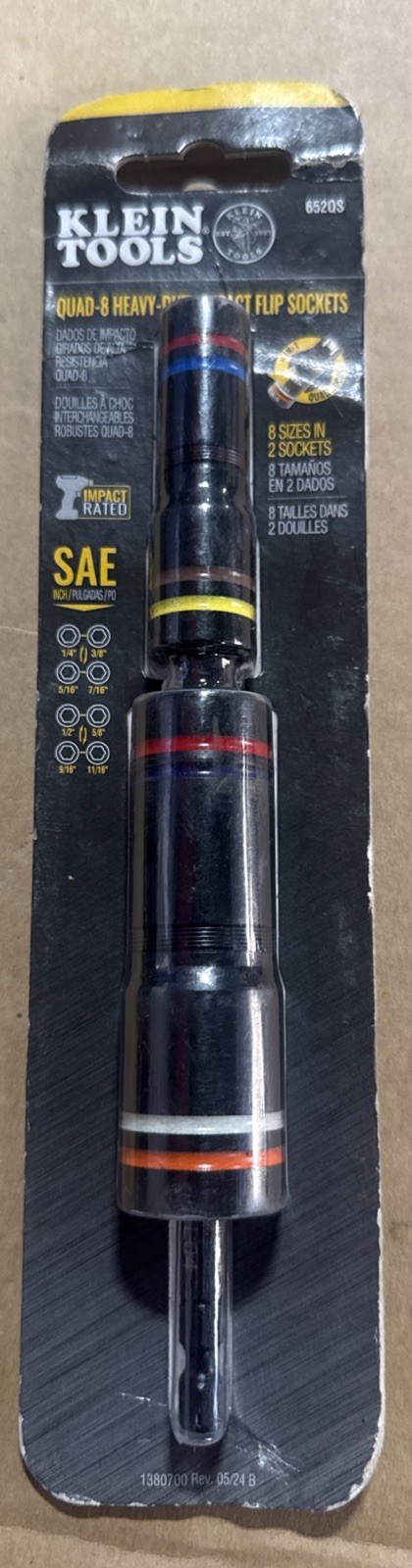 Klein Tools Quad-8 Deep-Well Heavy-Duty Impact Flip Sockets SAE 652QS NEW